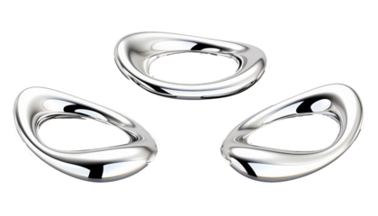 Abstract chrome metal ring isolated. Futuristic silver ring. Wavy liquid metal shape rotating around empty space
