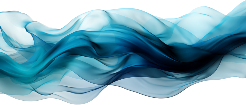 Wave. Blue, white abstract dreamy wave flowing fabric, smoke. Transparent isolated png of blue wave. Banner Graphic Resource as background for silk, smoke, water wave abstract graphic backdrop