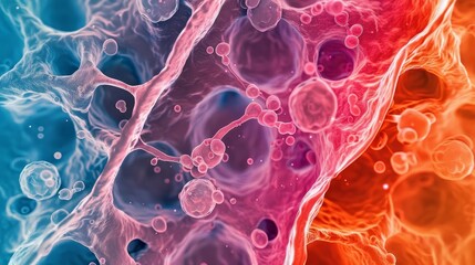 A conceptual image showing the comparison between healthy and diseased bone marrow, with sidebyside depictions to illustrate differences in cell density and color, Close up