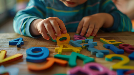 Kid learning numbers through game Activity with wooden numbers Educations at home preschool education Montessori methodology Toy to learn counting and stimulate imagination creativity  : Generative AI
