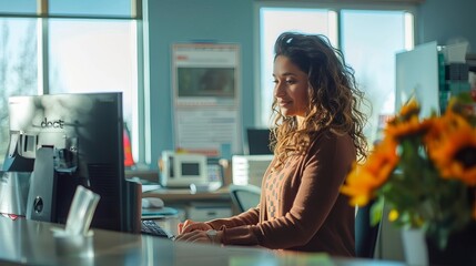 A cooperative credit union office with staff assisting members with financial services, promoting a communityfocused atmosphere, Close up