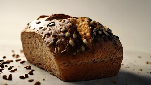 Multigrain Bread Loaf on Ceramic Plate.,Sliced multigrain bread with a variety of seeds and grains