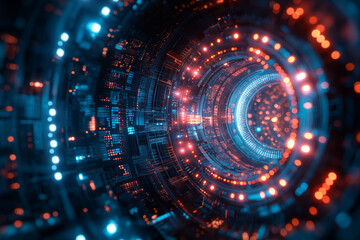 Obraz premium Circular futuristic technology pattern tunnel