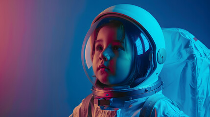 child plays in an astronaut costume and dreams of becoming a spaceman : Generative AI