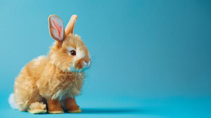 soft toy rabbit Easter Bunny on a blue background : Generative AI - Powered by Adobe