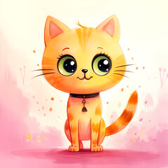 Cute little kitten, in the style of watercolor painting.	