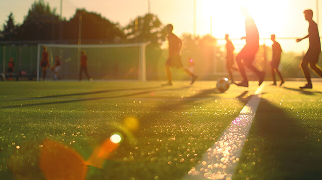 focused soccer field lines Young soccer players training on the soccer field in the background : Generative AI - Powered by Adobe