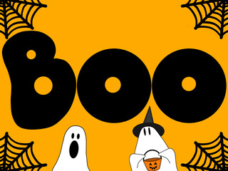 Boo Halloween Ghost trick or treat web - orange background 