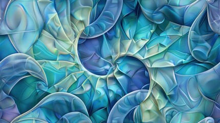 A vibrant abstract image showcasing a fluid and dynamic arrangement of blue and turquoise shapes