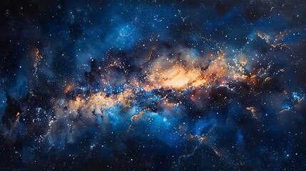 A night sky scene, with the Milky Way stretching across the canvas