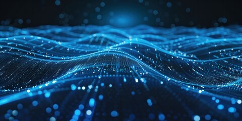 Digital Abstract Composition With Glowing Fiber Optics in Blue Color