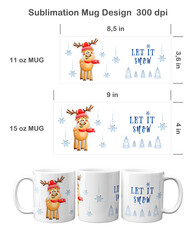 Funny Christmas Reindeer. Sublimation templates for 11 oz and 15 oz mug.