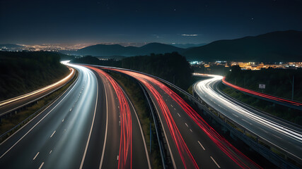 Fototapeta premium Long exposure highway at night, Generative AI