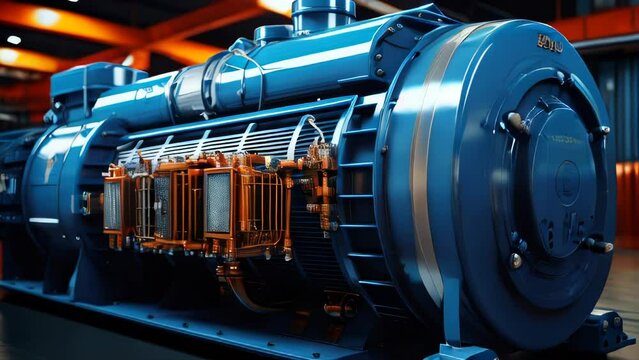 Industrial compressor for creating pressure in an oil refinery chemical petrochemical plant. Electric motors in the production line of a power plant