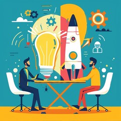 Two businessmen in a meeting. One has an idea, the other is ready to launch it.