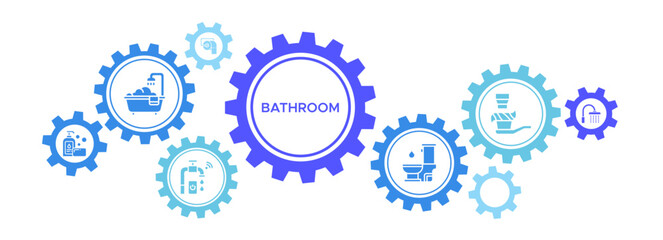 Bathroom banner web icon vector illustration concept featuring bathtub, faucet, toilet bowl, shower, toothbrush, soap, and toilet paper icons