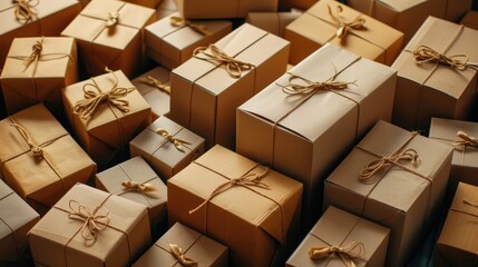 Fototapeta premium Online sellers create shipping packages for products