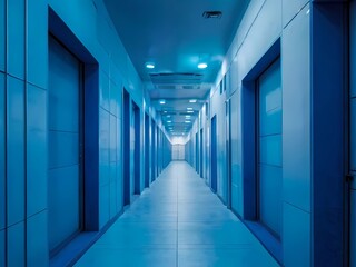 blue corridor in a building