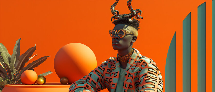 afrofuturism - crazy african people in a surreal abstract room
