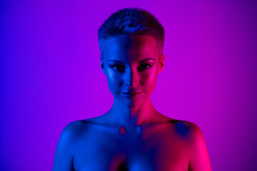 Fototapeta premium Photo of charming lovely woman cosmetology treatment skincare concept isolated on vivid neon background