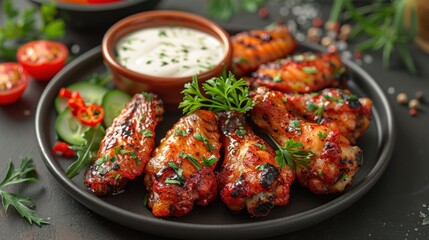 Fototapeta premium Delicious grilled chicken dish with mayonnaise sauce.