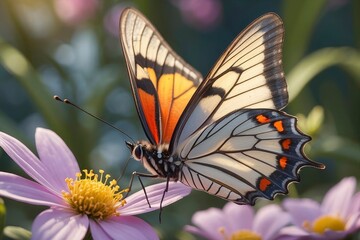 Naklejka premium Close-up of butterfly perched on a blooming flower. 