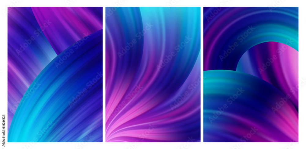 Poster abstract 3d gradient background. vector dark bg with purple and blue neon waves