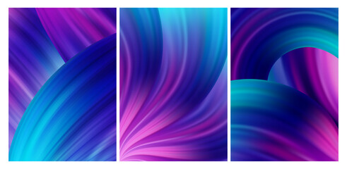 Abstract 3D Gradient Background. Vector Dark Bg with Purple and Blue Neon Waves