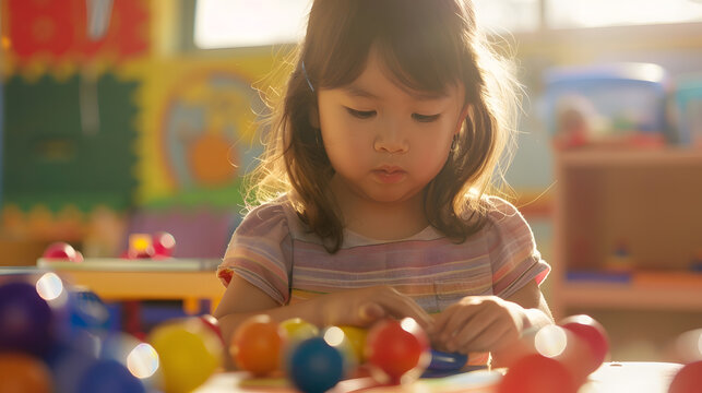 early childhood education classes teacher and student playing and fun learning : Generative AI