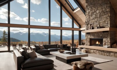Contemporary Elegance Double-Height Ceiling Living Room with Floor-to-Ceiling Window