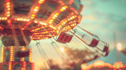a swinging fair ride at dusk toned with a retro vintage instagram filter : Generative AI