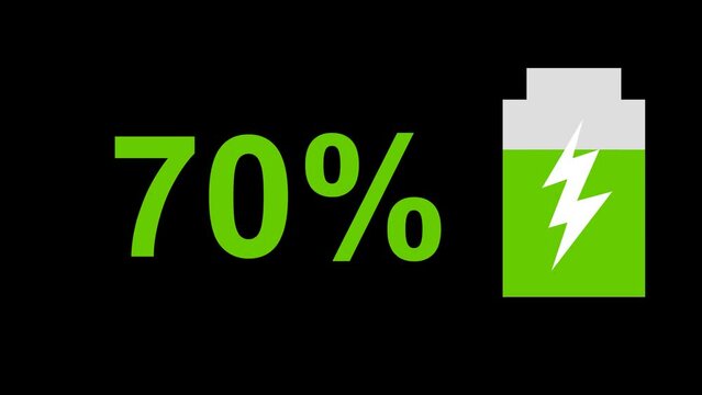 video animation icon green power battery discharging from 100% to 0% energy, on a transparent background with alpha channel set to zero