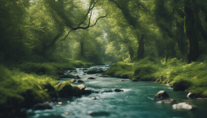Serene Forest Stream in Lush Greenery