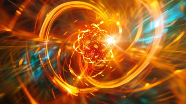 A closeup view of the strong force in action with pulses of energy rippling through the vibrant gluon field.