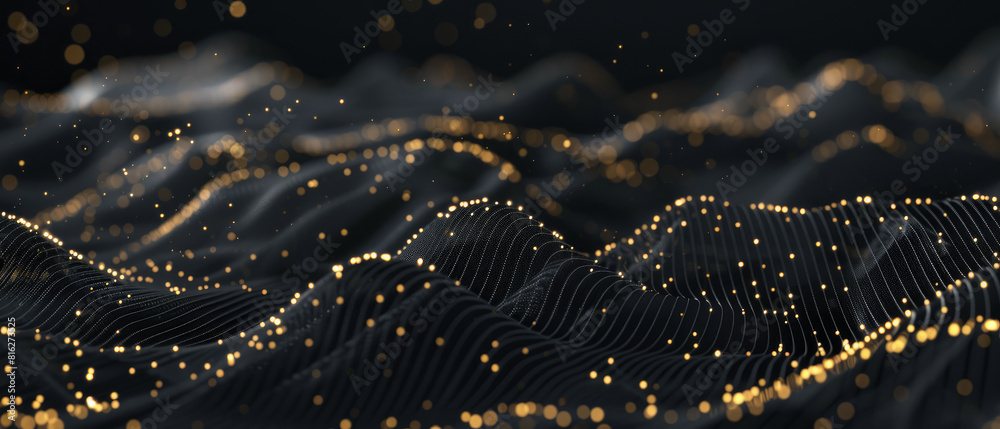 Canvas Prints cyber data abstract background, dark digital landscape with black surface and lights. theme of netwo