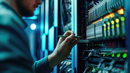 A man works on server in data center AIG41