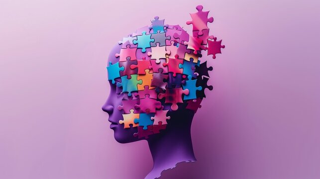 head of kid made of puzzle, creativity and idea concept, child autism awareness day or month creative banner