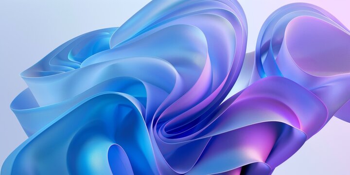 Abstract shapes in blue and purple, 3D render with flowing, ribbon-like forms, modern digital artwork
