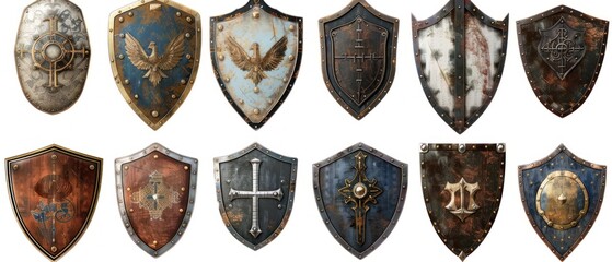 set of medieval shields collection isolated on white background AI Generated image
