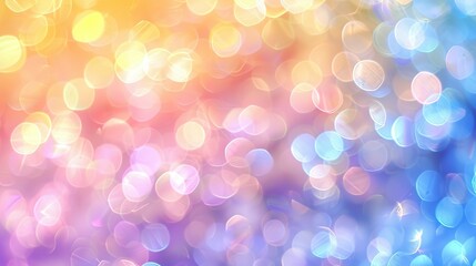 Obraz premium Abstract blur bokeh banner background. Rainbow colors, pastel purple, blue, gold yellow, white silver, pale pink bokeh background