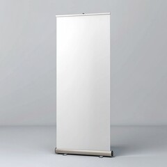 Blank Roll Up Banner Mockup. Empty Retractable Display Stand for Advertising and Presentation on Gray Background.