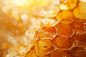 A close up of honeycomb with honey dripping from it