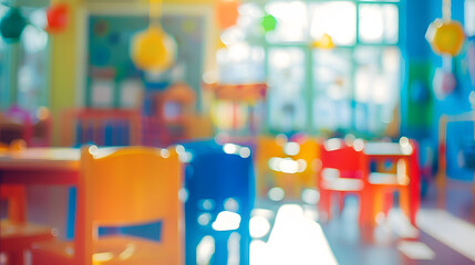 Blurred view of childs playroom Kindergarten interior : Generative AI