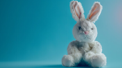 Obraz premium soft toy rabbit Easter Bunny on a blue background : Generative AI