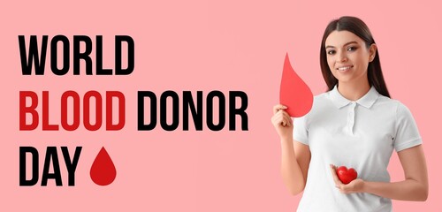 Banner for World Blood Donor Day with young female donor