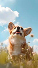 Boundless Joy: Vivid Expression of a Playful Welsh Corgi Engulfed in Nature's Embrace