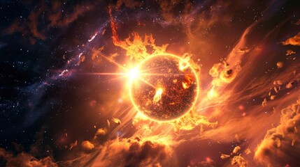 giant sun with a solar flare in space in high resolution and high quality. solar flare concept,space,universe,bright,sun,sky,nature