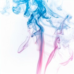 a blue and pink smoke is in the air on a white background