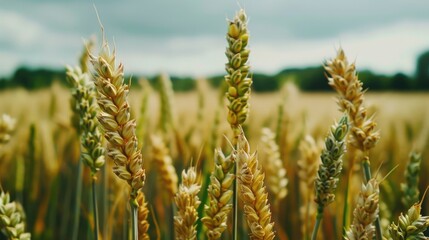 Fototapeta premium Close up of wheat field with ripening ears