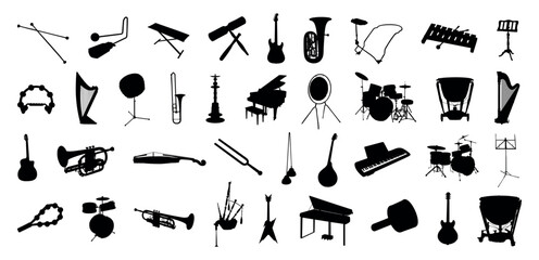 Music instruments silhouette a big collection.